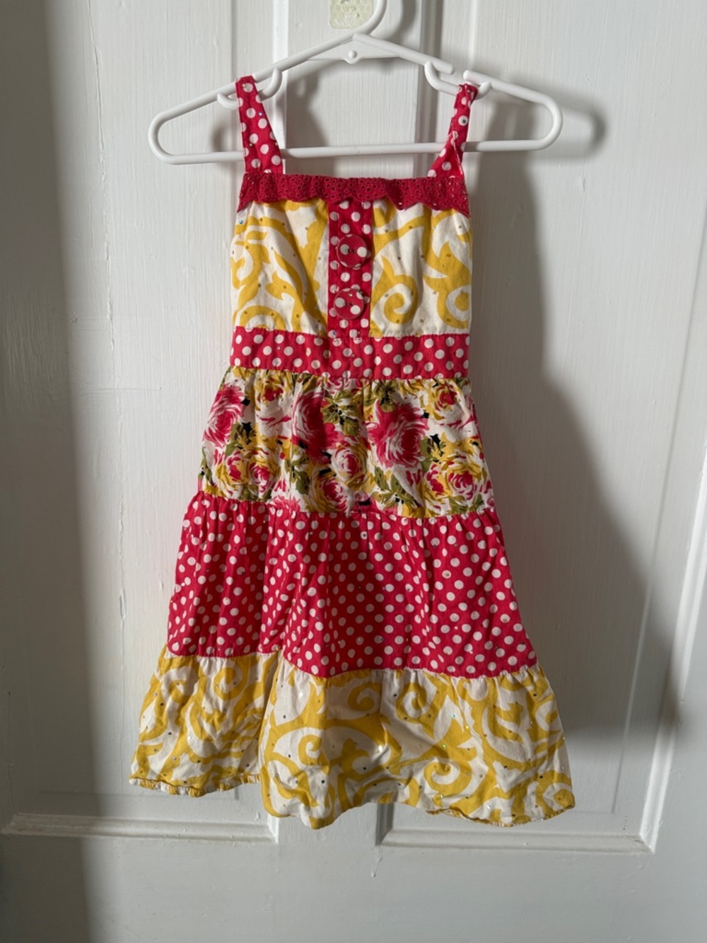 Blueberi Boulevard Pink & Yellow Tiered Sundress for Girls